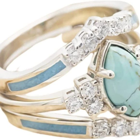 Pingyongchang 3 PCS Ring Set Natural Turquoise Diamond Rings - Picture 6 of 7